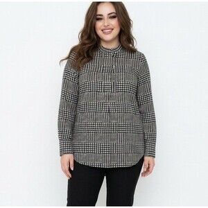 Madewell Flannel Popover Shirt Gray Plaid Size 6 Long Sleeve